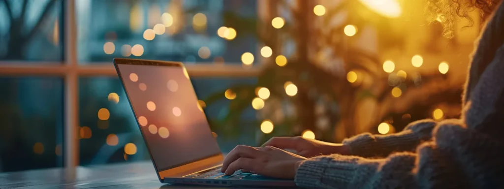 a person using a laptop with a privacy screen protector to prevent webrtc tracking.