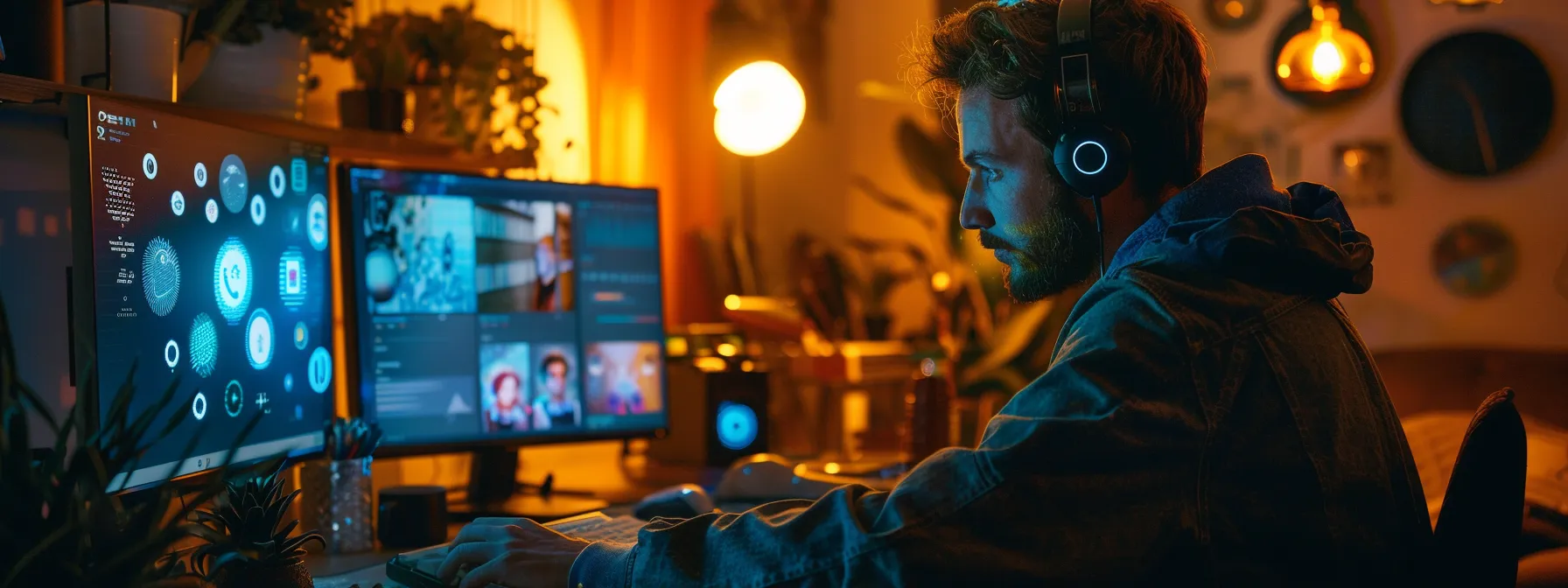 a person intensely studying a computer screen with various privacy settings and tools open on the screen.