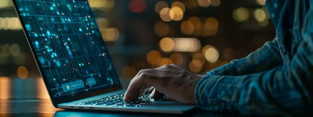 a person using a laptop while looking at a screen filled with browser cache and cookies data.